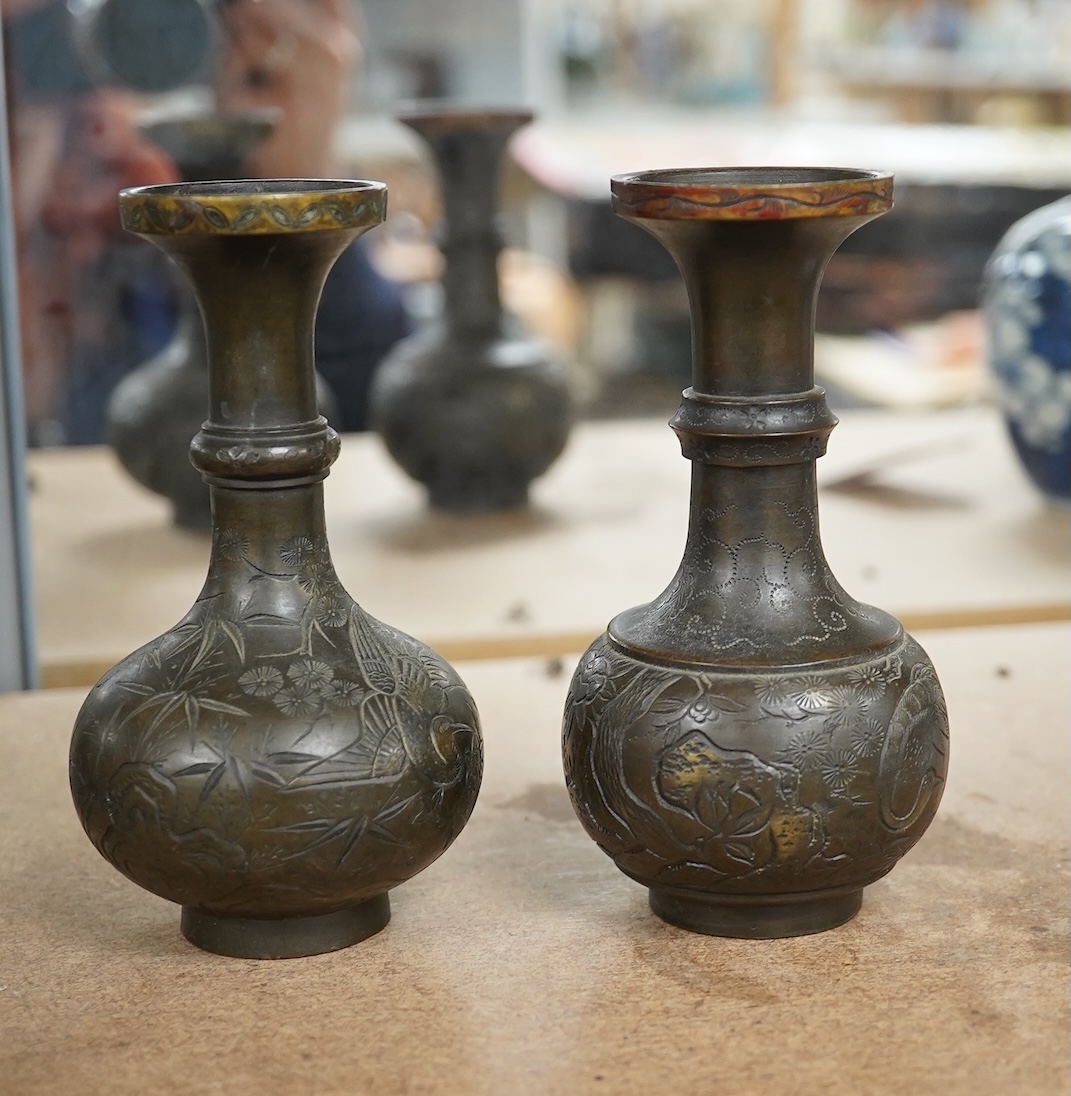 A group of Chinese and Indian bronze figures and vessels, 19th century and later, tallest 12cm. Condition - varies